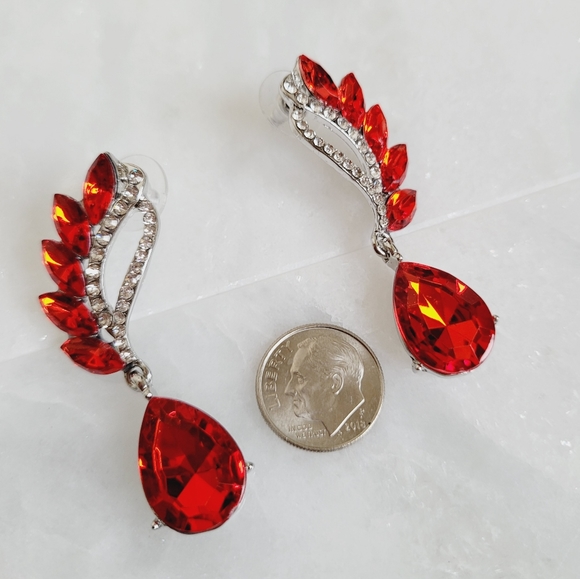 Angel Wings Red Crystal Teardrop Dangle Earrings NWT - Picture 7 of 13